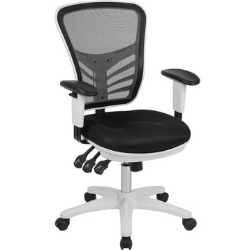 Mid-Back Mesh Swivel Task Chair with Triple Paddle Control, Black Mesh/White Fra
