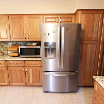 Refaced Lower Existing Cabinets, New Upper Wall Cabinets and Glass Backsplash