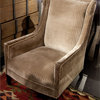 Gifford Modern Loft Hollywood Regency Studded Taupe Arm Chair