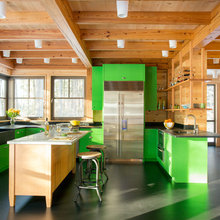 wood ceiling with beams