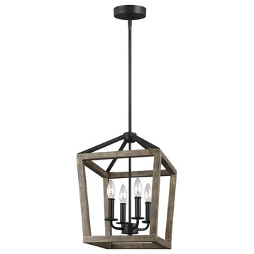 Gannet Four Light Chandelier in Weathered Oak Wood / Antique Forged Iron