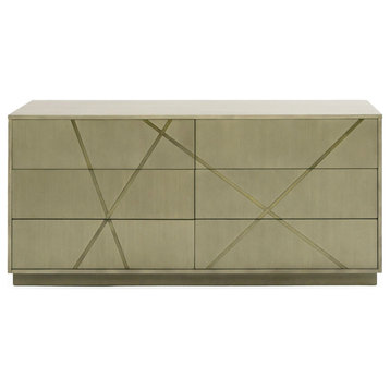 Nixa Modern Wide Birch, Brushed Bronze Dresser