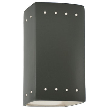 Ambiance Small Rectangle With Perfs Wall Sconce, Open, Pewter Green, LED