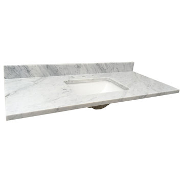 Carrara White Marble Top With Mounted Rectangular Ceramic Basin, 49"
