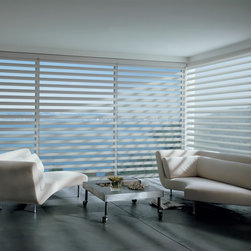 Contemporary White Living Room Custom Window Window Shadings by Hunter Douglas - Window Treatments