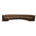 Meridian Furniture - Infinity Channel Tufted Velvet Modular Chair, Brown, 7 Piece - Create a seating group that works for every possible situation with this Infinity modular 7-piece sectional and other pieces in the Infinity collection. Upholstered in soft Brown velvet material that feels great against the skin and offers long-wearing beauty, this piece fits with other Infinity items for an infinite number of combinations that get your seating requirements just right but that look just as nice when used on their own.