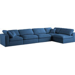 Meridian Furniture - Plush Velvet / Down Standard Comfort L-Shaped Modular Sectional, Navy, 5-Piece: 3 Armless Chair, 2 Corner Chair - No matter how big or little the size of your gang, they can all find their sweet spot when you choose pieces from the Plush collection to build your ideal seating group. Choose this individual Plush piece or pair multiple pieces together to get the custom look everyone will love. The soft navy velvet material is soft and welcoming to the touch, and the set's cushions are overstuffed with a down and feather blend to provide ample support for tired bodies.
