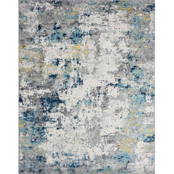Jospeh Contemporary Abstract Area Rug, Blue/Gray, 5'3"x7'3"