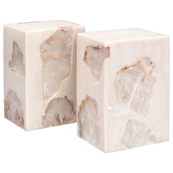 Cream Mica Resin Slab Bookends, Set of 2