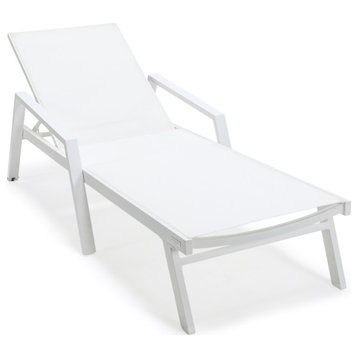 LeisureMod Marlin Patio Chaise Lounge Chair With Arms White Frame, White