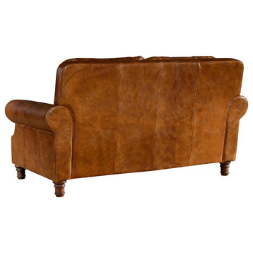 Leather English Rolled Arm Love Seat, Light Brown