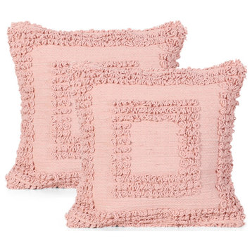 Deborah Boho Cotton Pillow Cover, Set of 2, Pink