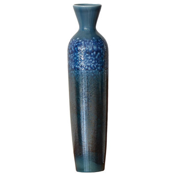 Elegant Blue Bronze Metallic 18in Slim Vase Mottled Dark Sapphire Vintage Style