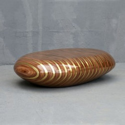 River Stone Center Table Gold and Wood Finish 120cm x 75cm x 30cm - Decorative Objects And Figurines