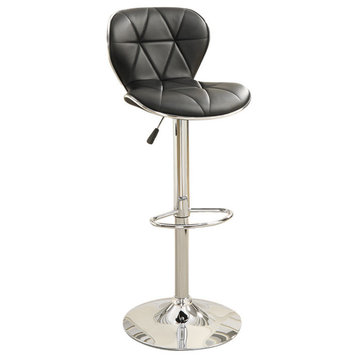Benzara BM167104 Leather Upholstered Bar Stool With Gas Lift Black, Set of 2