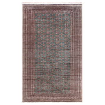 Southwestern Bokhara Elease Green Brown Hand Knotted Rug - 12'1'' x 16'5''