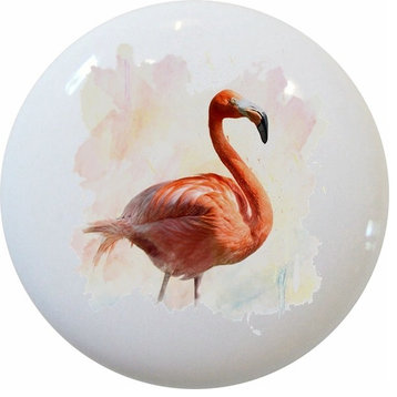 Pink Flamingo Watercolor Ceramic Cabinet Drawer Knob