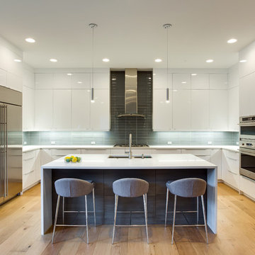 Modern Kitchen with Waterfall Island — Tampa Bay Waterfront Home