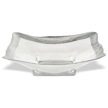Crystal Glass 12- inch Sq. Bowl with Genuine Silver Leaf Painted Design