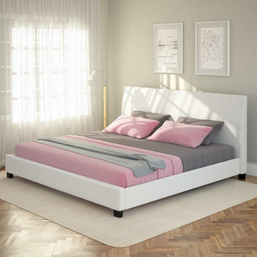 BedsSan Diego Leatherette Upholstered King Bed, White