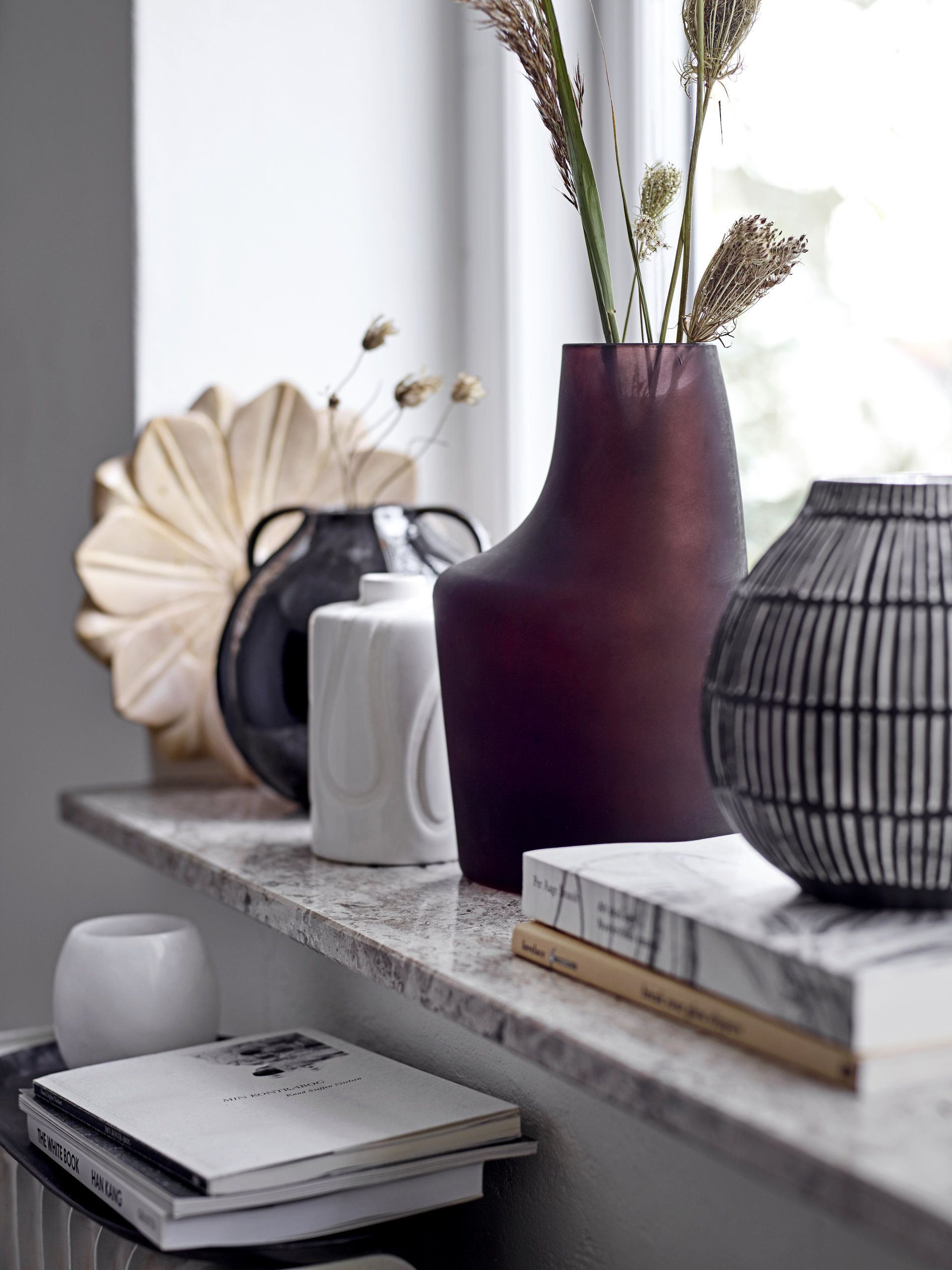 Debossed Stoneware Vase, Black/White