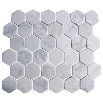 Italian Tumbled Bianco Carrara Marble Matte Finish Hexagon Mosaic