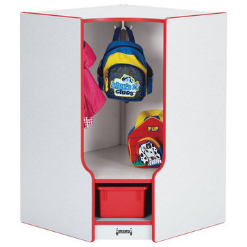 Rainbow Accents Toddler Corner Coat Locker with Step - without Trays - Red