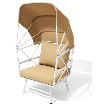 Aluminum Egg Chair, Outdoor Indoor Single Sofa Chair with Folding Canopy, White