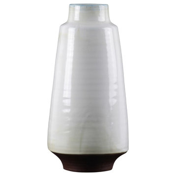Ceramic Round Vase, Dark Brown Tapered Bottom, Shiny White, Large