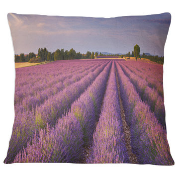 Lavender Flower Rows in France Landscape Printed Throw Pillow, 18"x18"