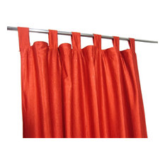 Orange Tab Top Indian Sari Curtain / Drape / Panel- Pair Window, 48"x96"