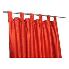 Mogul Interior - Orange Tab Top Indian Sari Curtain / Drape / Panel- Pair Window, 48"x96" - Curtains