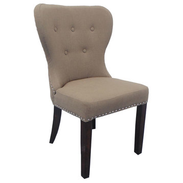 Taupe Linen Chair With Espresso Legs