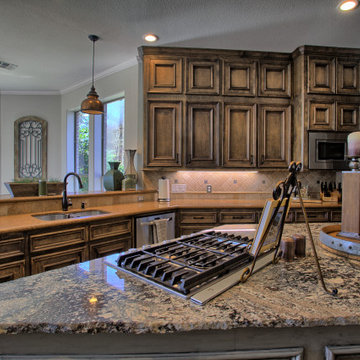 Open style kitchen with living area