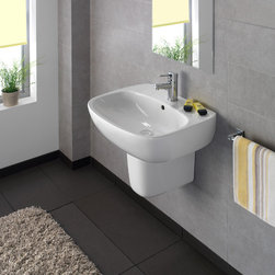 Moda 22" Wall-mount Semi-pedestal ceramic Sink with overflow and one faucet hole - Bathroom Sinks