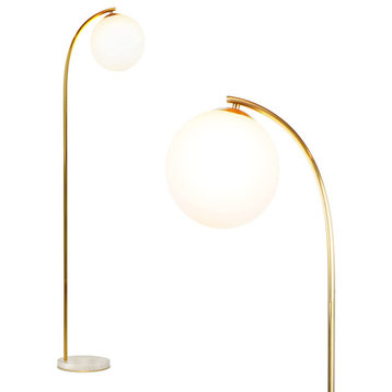 Brightech Luna Drop LED Arc Floor Lamp, Frosted Glass Globe, Smart Compatible