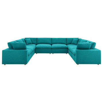 Commix Down Filled Overstuffed 8 Piece Sectional Sofa Set Teal
