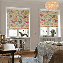 Quick Fix Washable Roman Window Shades Flat Fold ,Horse and Flower - Roman Shades