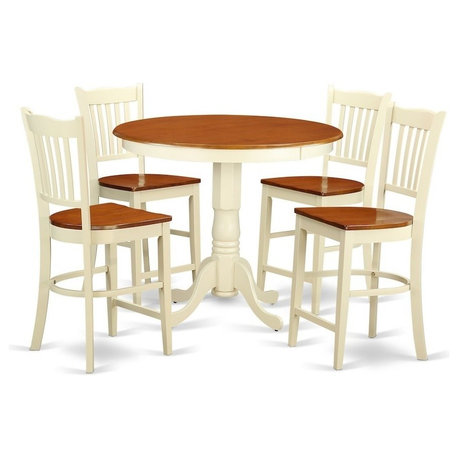 5-Piece Counter Height Dining Set, Pub Table And 4 Bar Stools With Backs