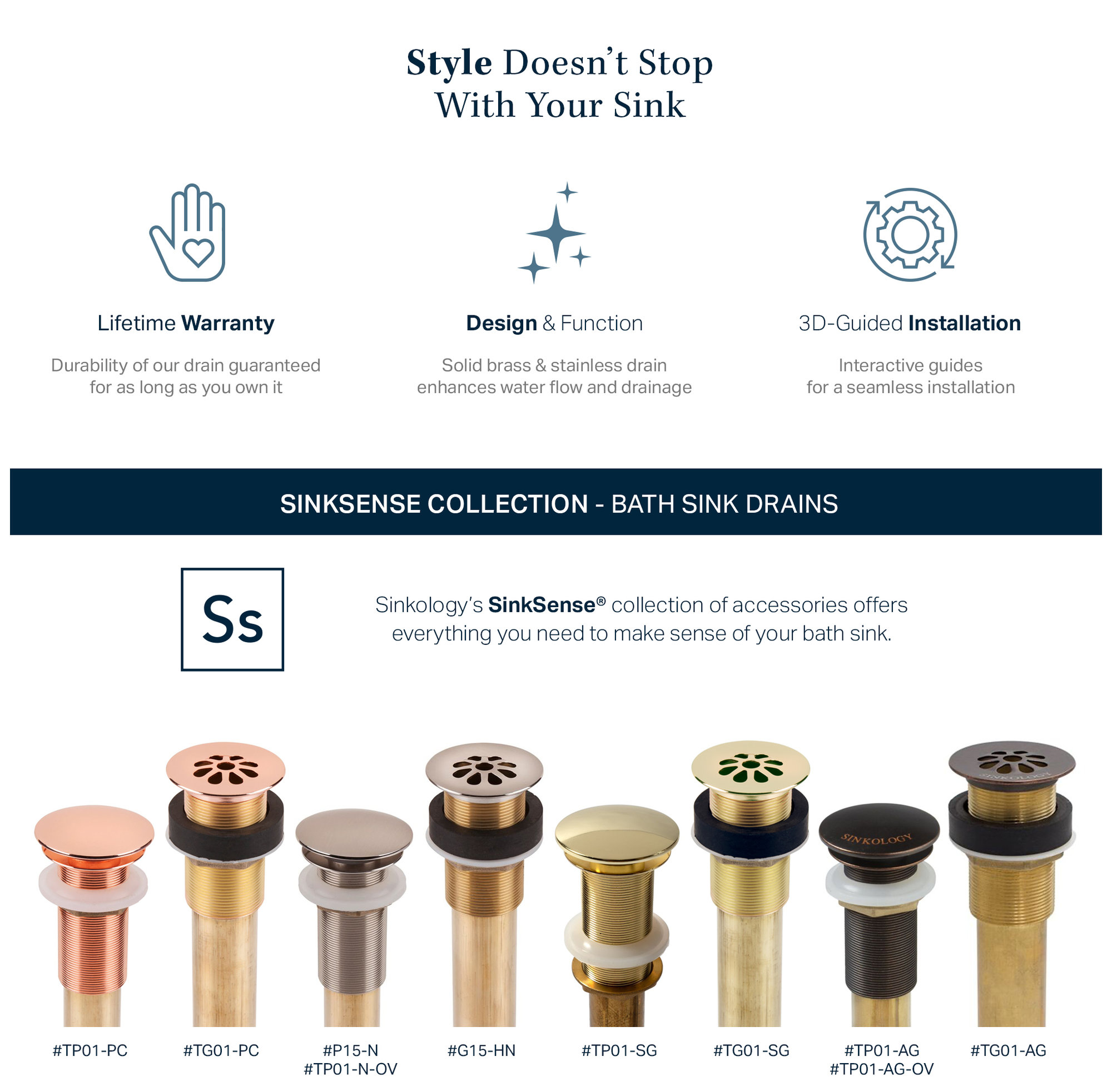 SinkSense 1.5" Pop-Up Sink Drain in Aged Copper – Overflow