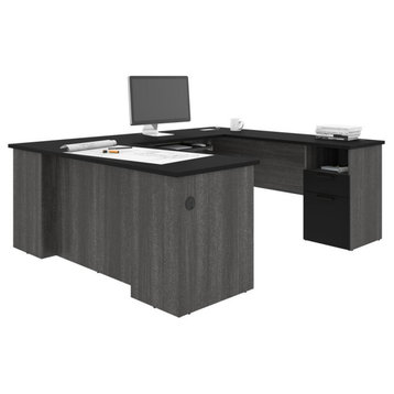 Bestar Norma Norma U-Shaped Desk - Black & Bark Gray