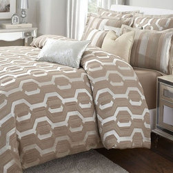AICO Furniture - Como Taupe Honeycomb 10-pc King Bedding Set - MABCS-KS10-COMO-T - Bedroom Products