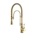 High Arc Dual-Mode Pull-Down Kitchen Faucet Solid Brass with Porcelain Handle, Gold