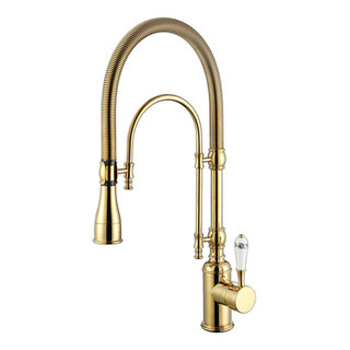 Brewst Luxury Pull Out Sprayer Kitchen Faucet Single Hole Double Spout  Solid Brass
