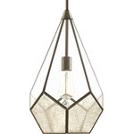 Progress Lighting - Cinq 1-Light Pendant - Cinq finds inspiration from modern geometric designs and the beauty of contrasting elements. Five-sided bottom panels feature antique mirrored glass, while the upper panels are comprised of clear glass. Flush mount and pendant options are finished in an Antique Bronze.