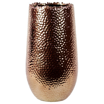 Dimpled Ceramic Vase, Polished Copper
