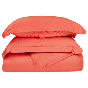 3PC Solid Breathable Duvet Cover & Pillow Sham Set, Coral, Twin