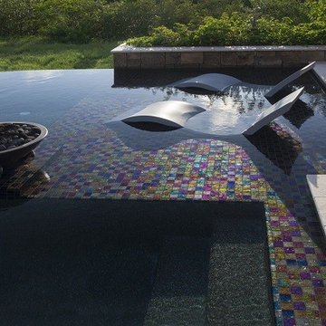 Lightstreams Glass Spa Tile | Black Iridescence and Bronze