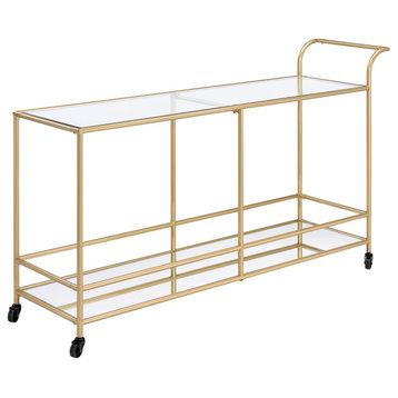 Kenda Serving Cart, Gold and Glass and Mirrored