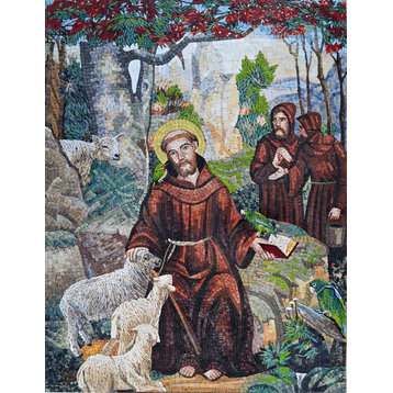 Marble Mosaic Icon, St, Francis of Assisi, 35"x47"